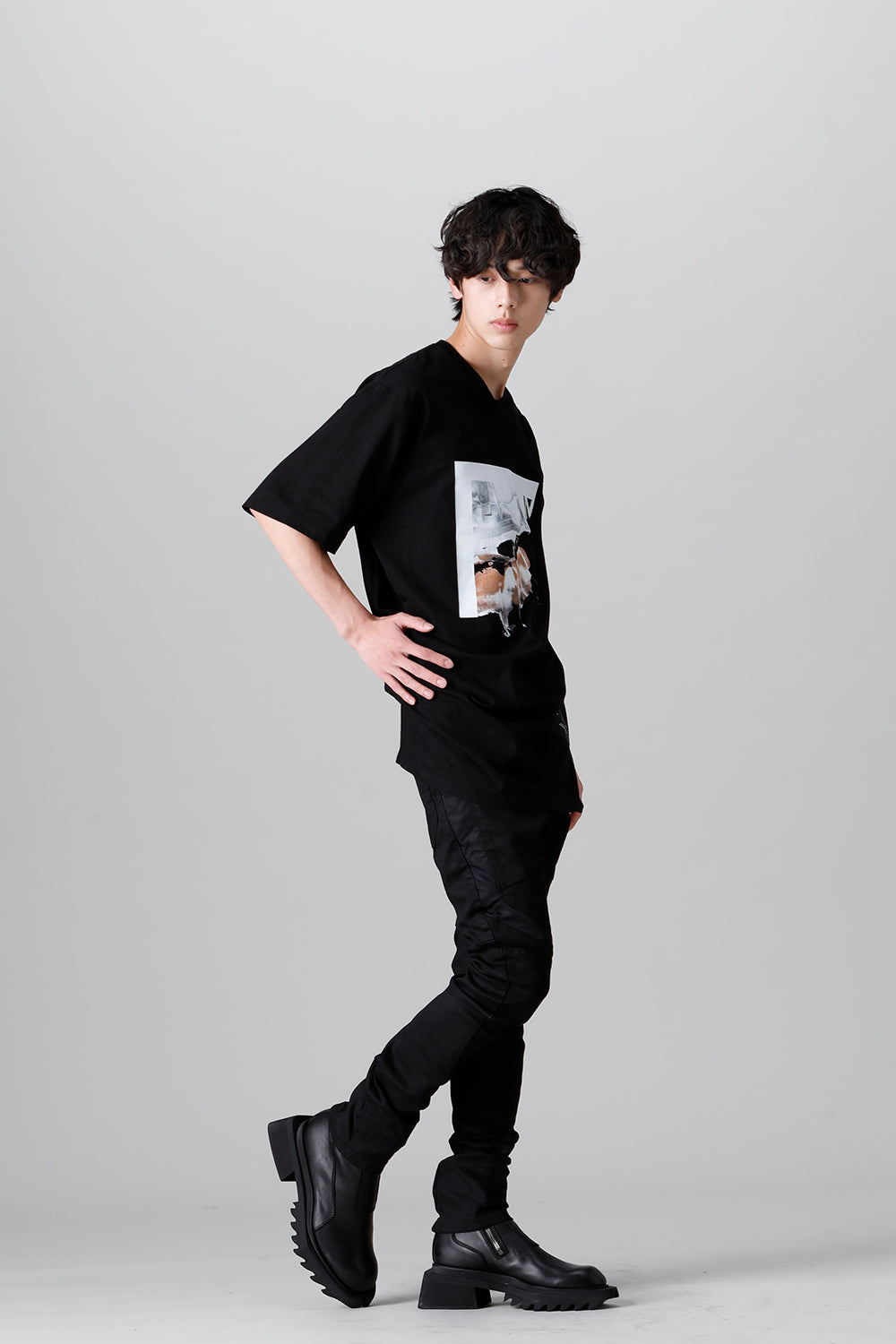 Cotton Jersey Drape SS T-Shirts Black