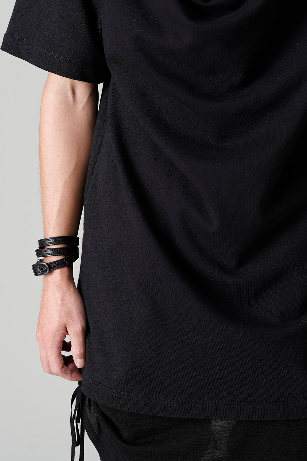 Cotton Sweat Drape Neck Short Sleeve T-Shirt Black