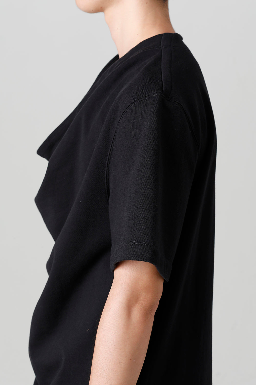 Cotton Sweat Drape Neck Short Sleeve T-Shirt Black