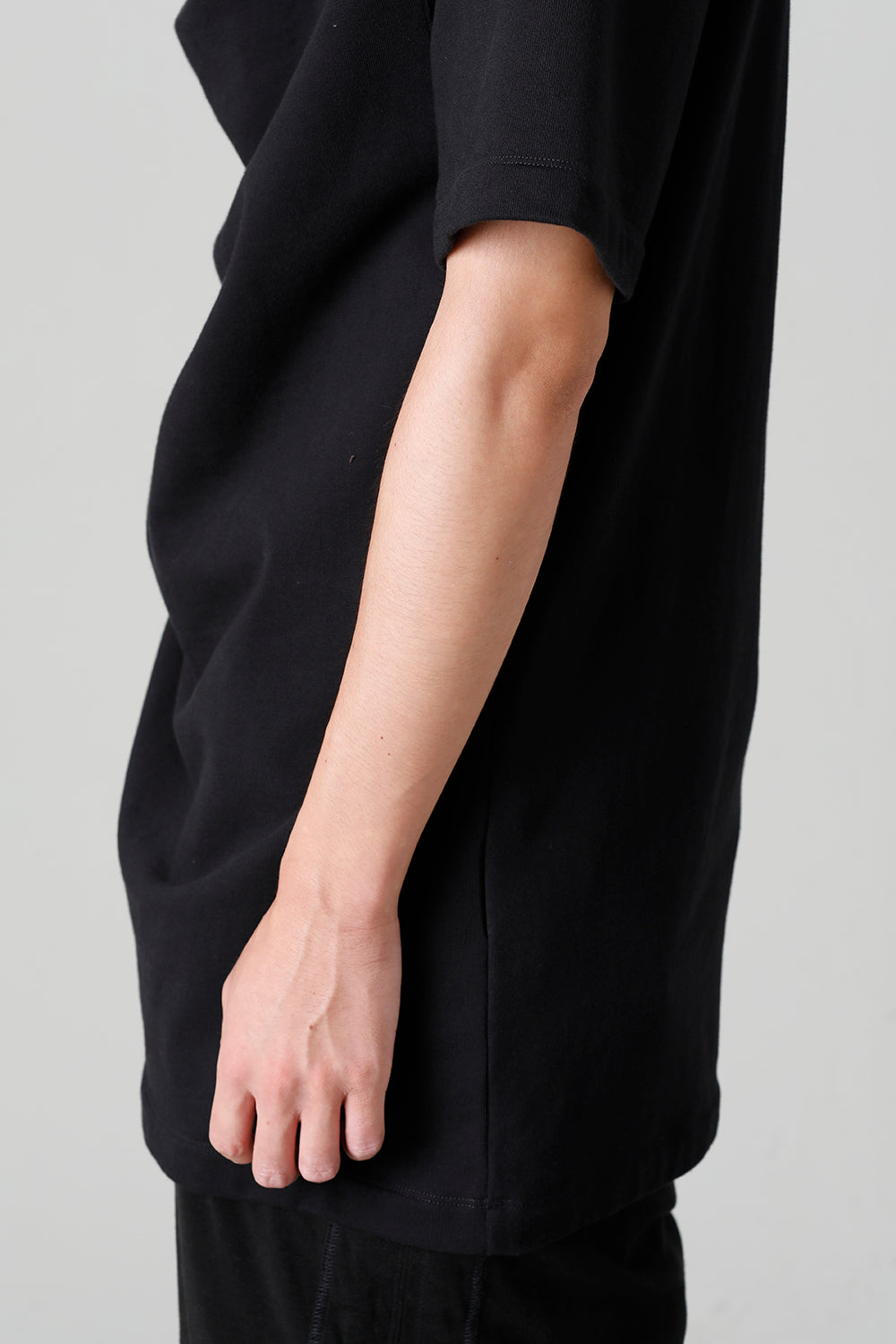 Cotton Sweat Drape Neck Short Sleeve T-Shirt Black