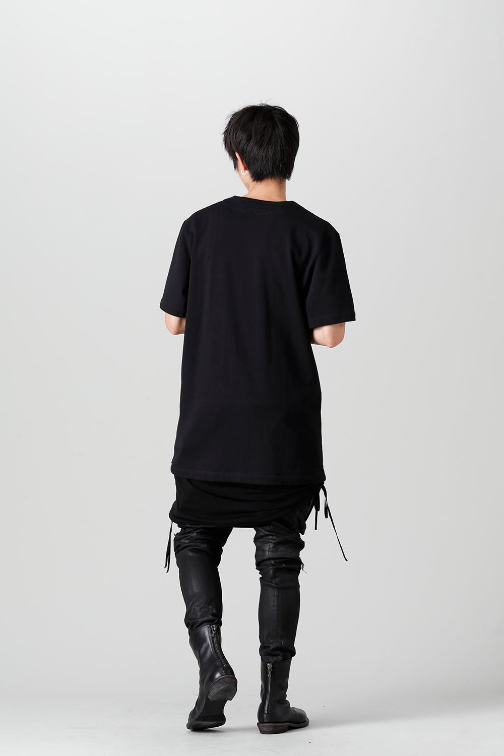 Cotton Sweat Drape Neck Short Sleeve T-Shirt Black