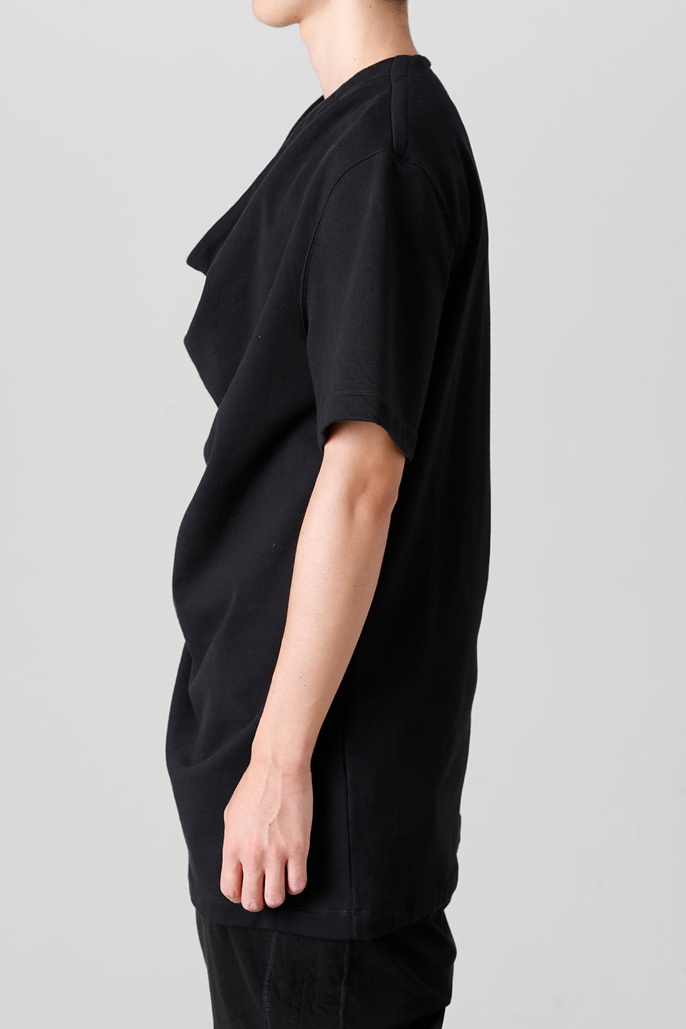 Cotton Sweat Drape Neck Short Sleeve T-Shirt Black