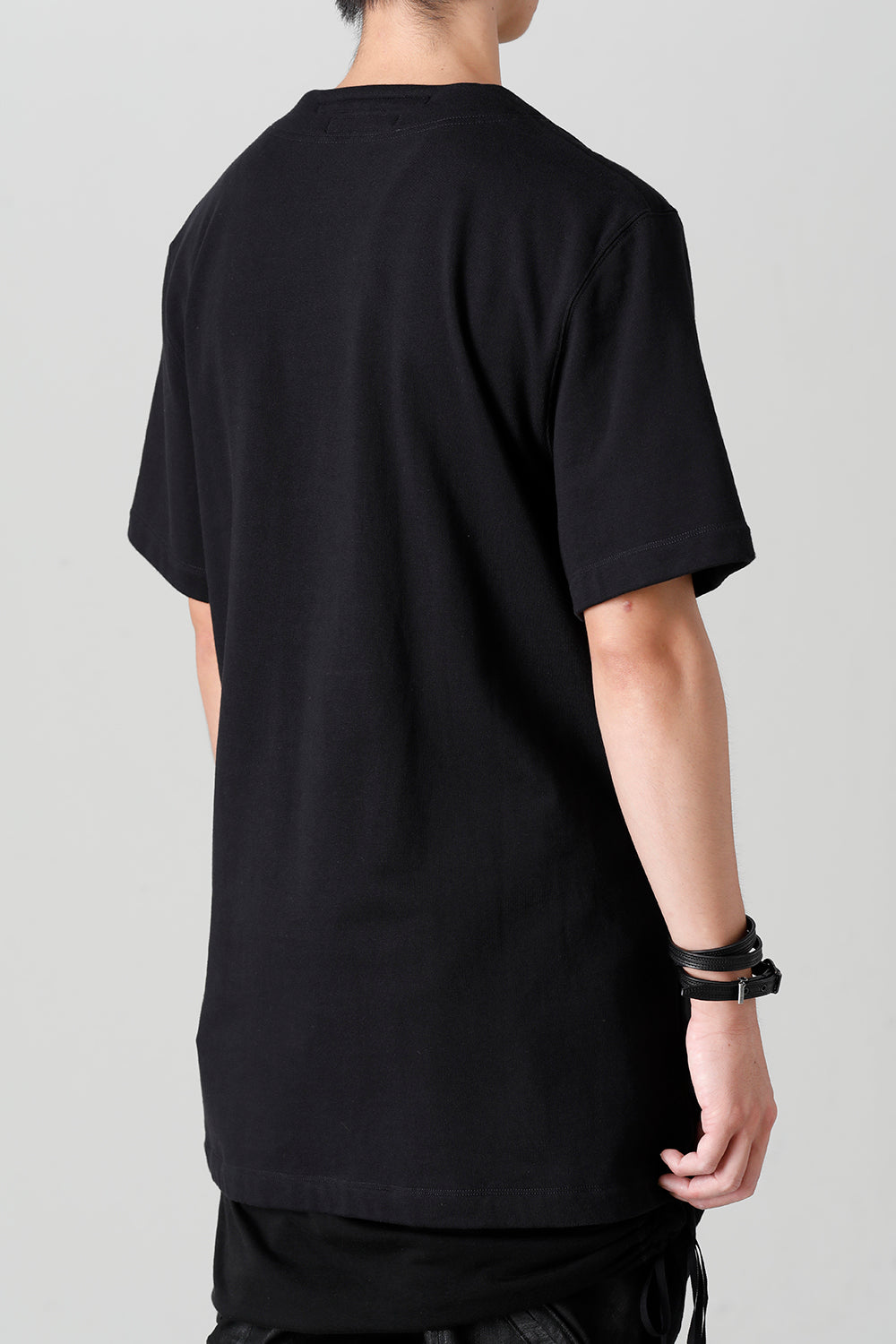 Cotton Sweat Drape Neck Short Sleeve T-Shirt Black