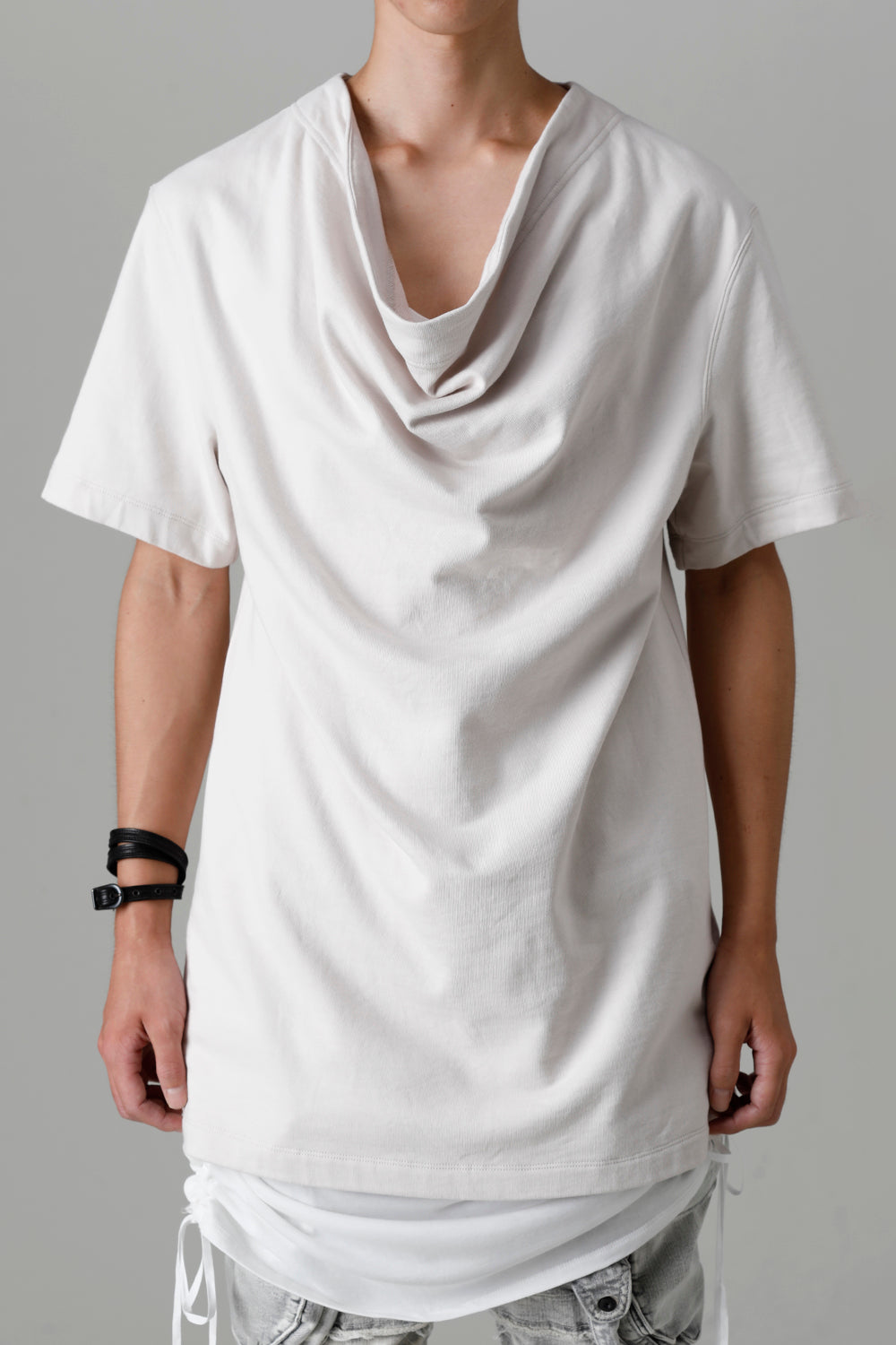 Cotton Sweat Drape Neck Short Sleeve T-Shirt Plaster