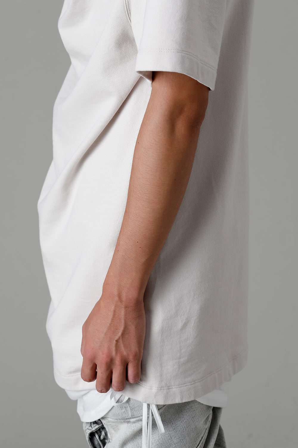 Cotton Sweat Drape Neck Short Sleeve T-Shirt Plaster