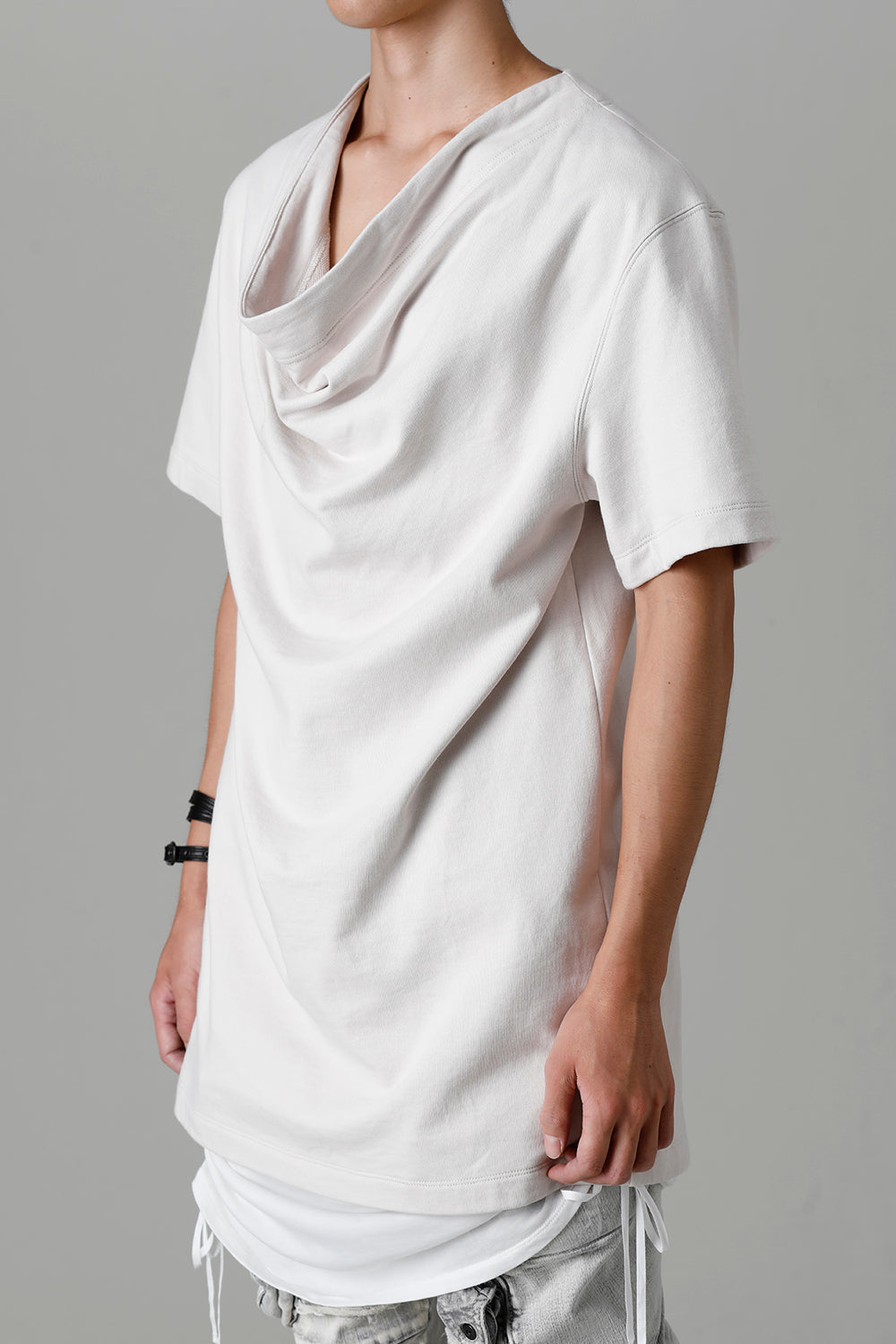 Cotton Sweat Drape Neck Short Sleeve T-Shirt Plaster