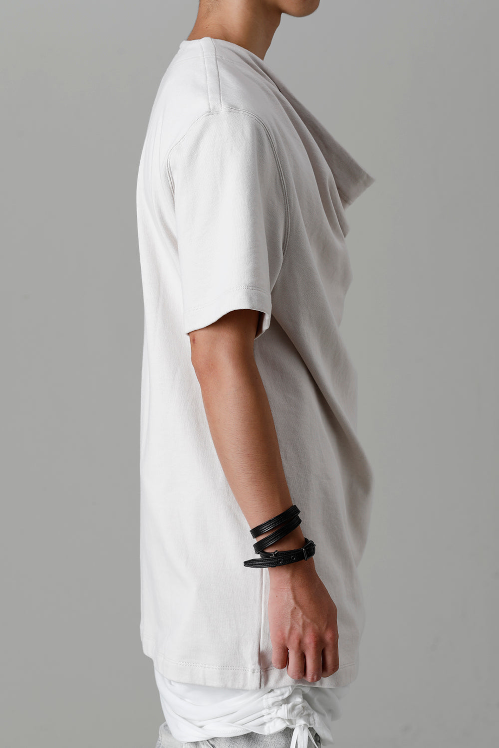 Cotton Sweat Drape Neck Short Sleeve T-Shirt Plaster