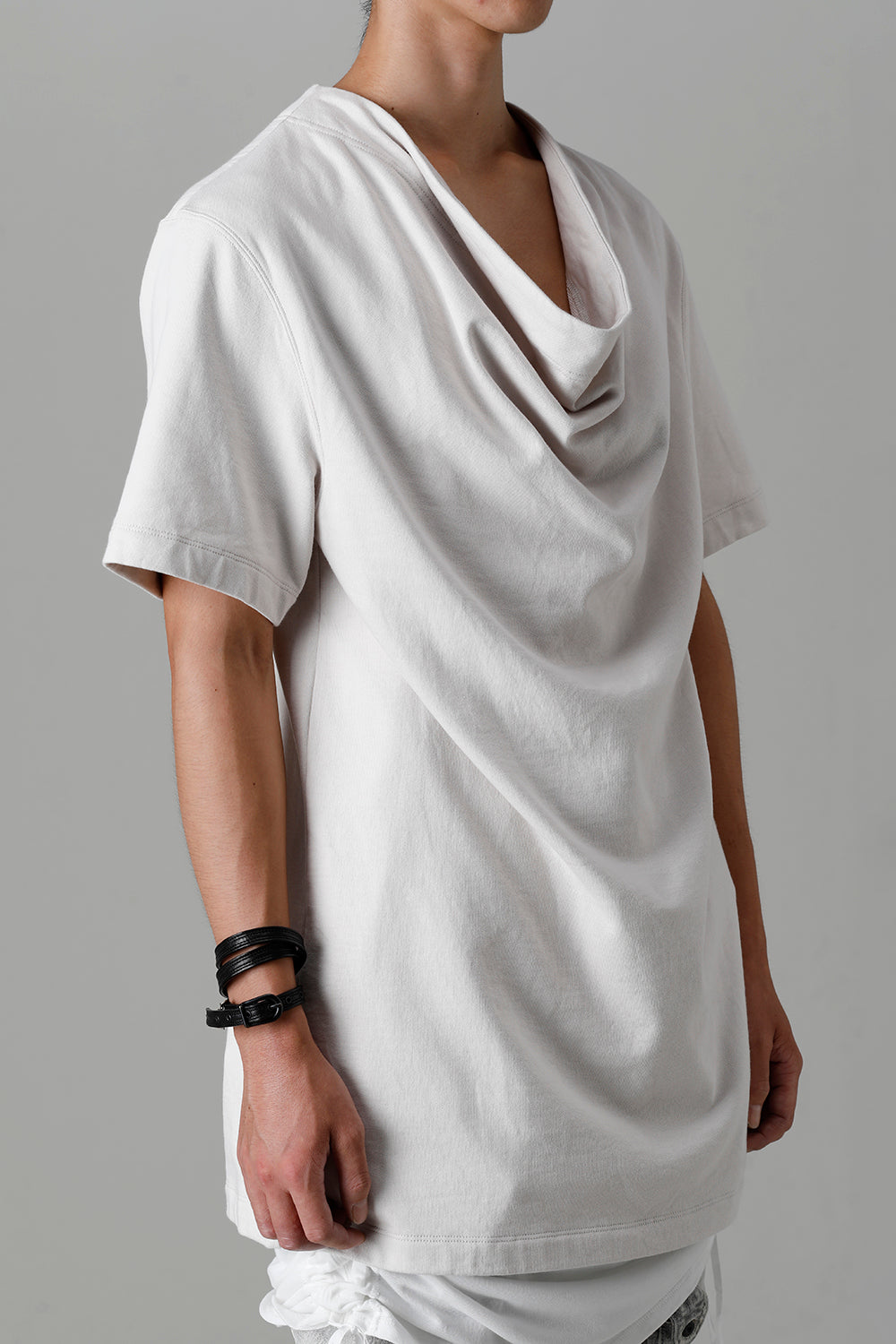 Cotton Sweat Drape Neck Short Sleeve T-Shirt Plaster