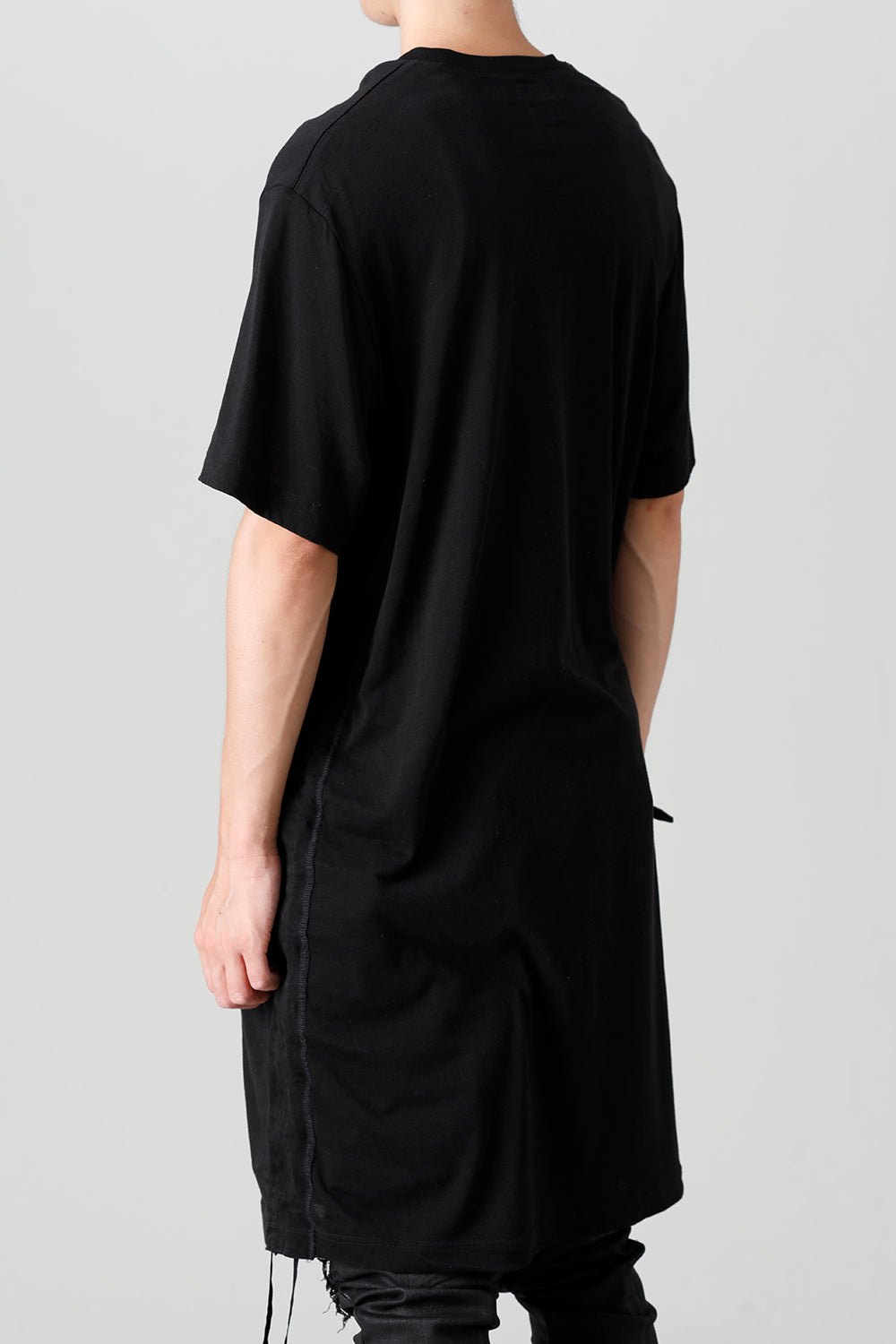 Cotton/Cupro Jersey Drawcord Short Sleeve T-Shirt Black