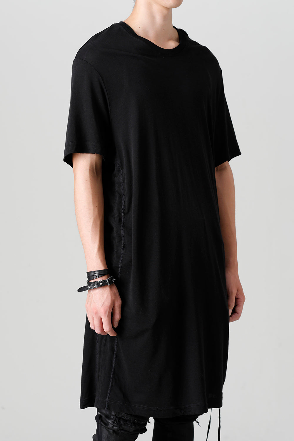 Cotton/Cupro Jersey Drawcord Short Sleeve T-Shirt Black