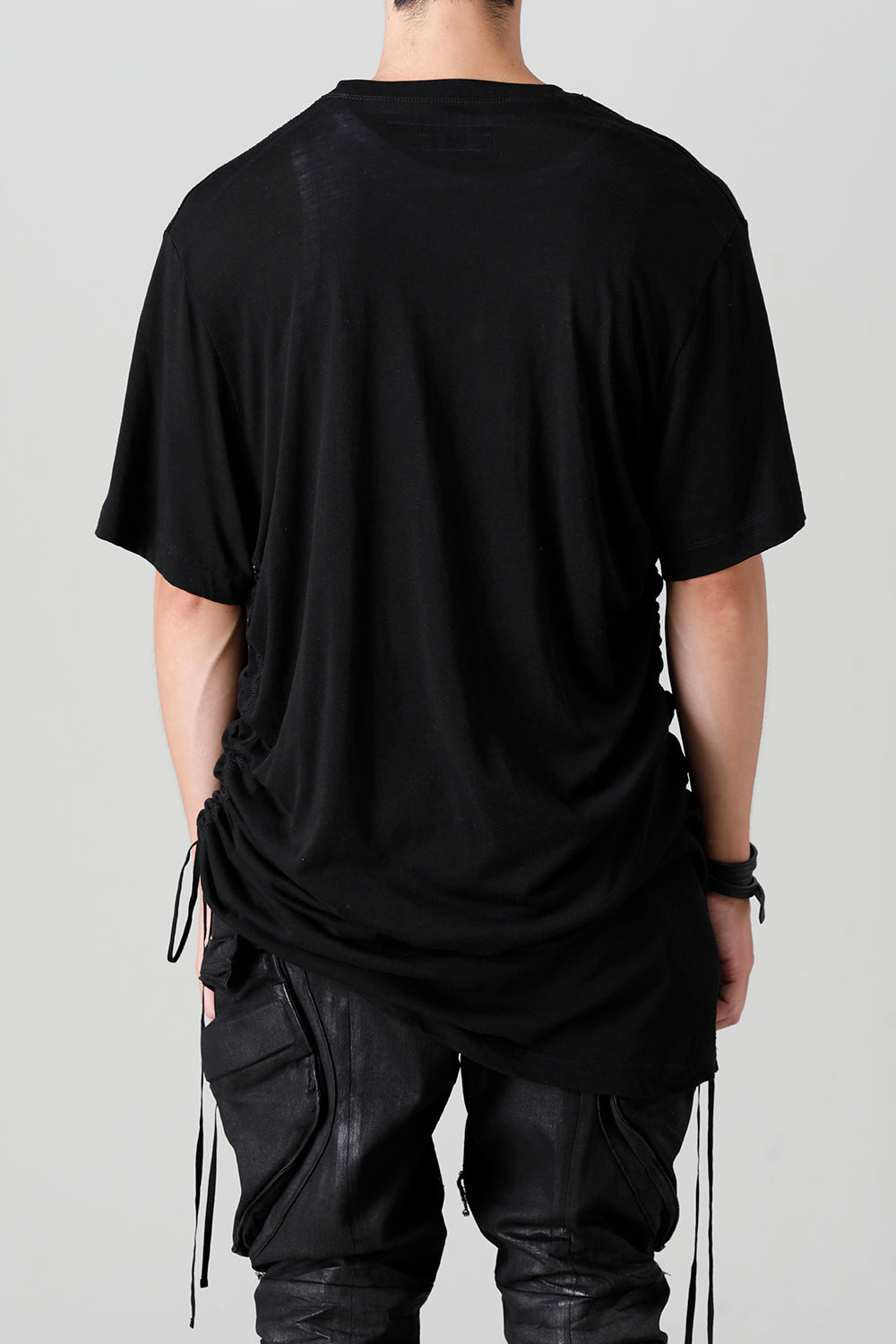 Cotton/Cupro Jersey Drawcord Short Sleeve T-Shirt Black