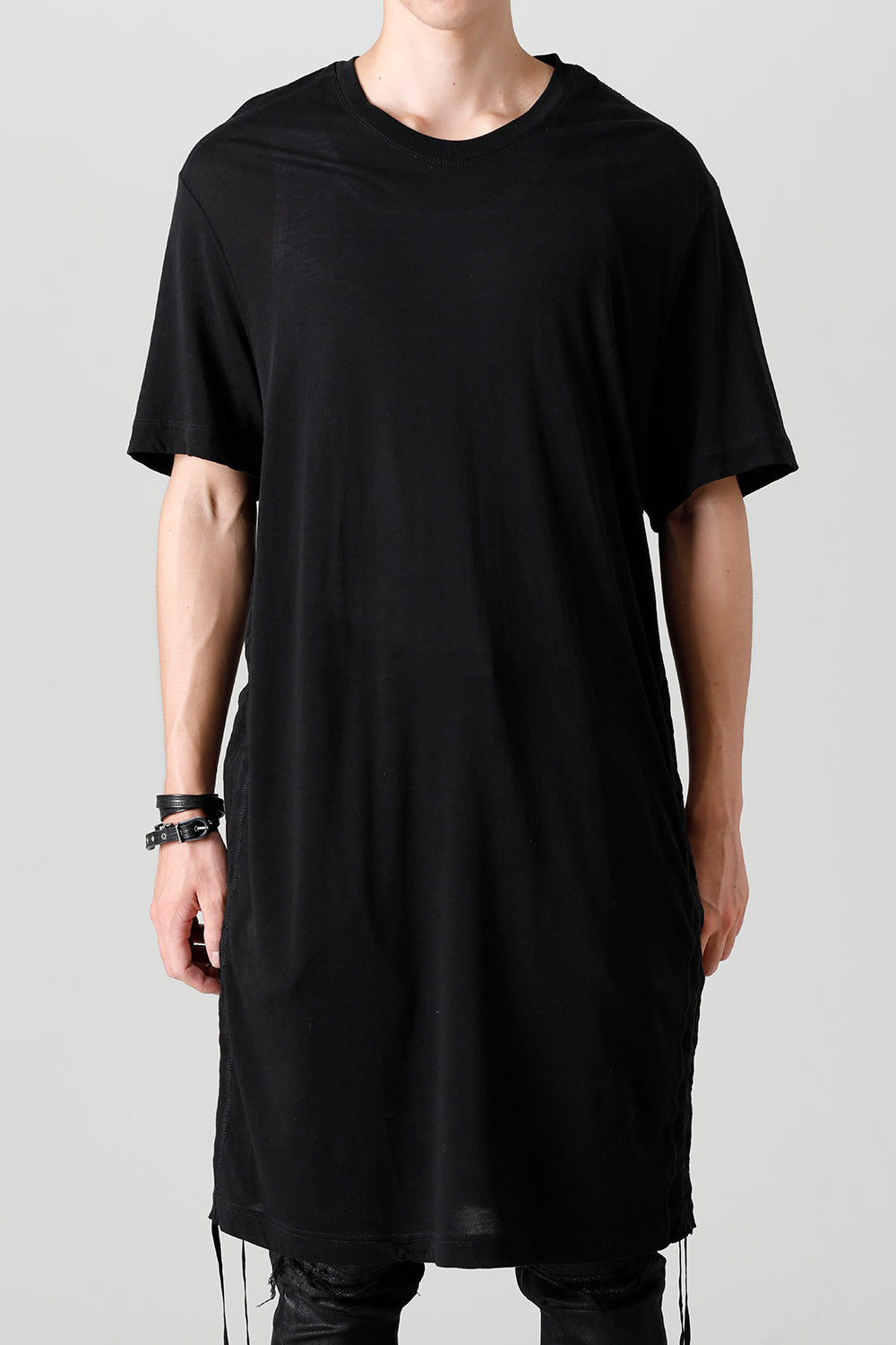 Cotton/Cupro Jersey Drawcord Short Sleeve T-Shirt Black