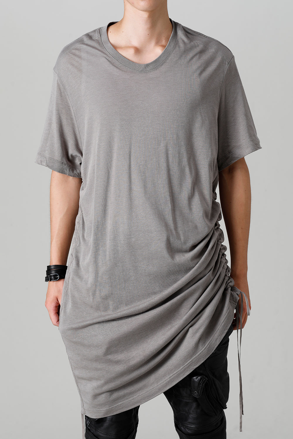 Cotton/Cupro Jersey Drawcord Short Sleeve T-Shirt Gray