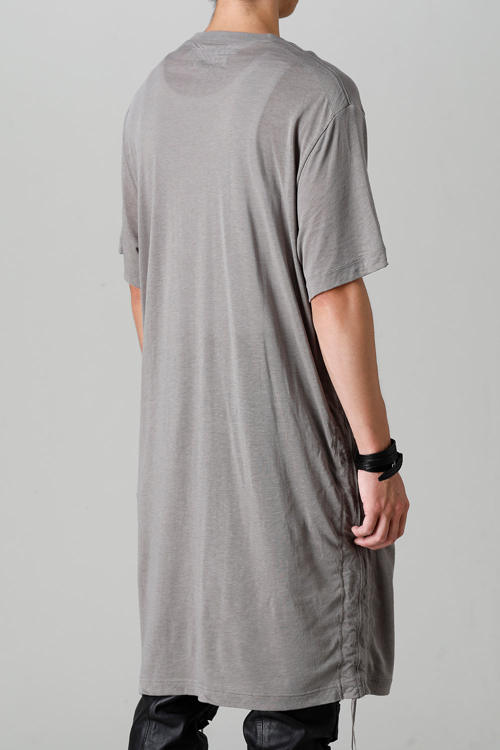 Cotton/Cupro Jersey Drawcord Short Sleeve T-Shirt Gray