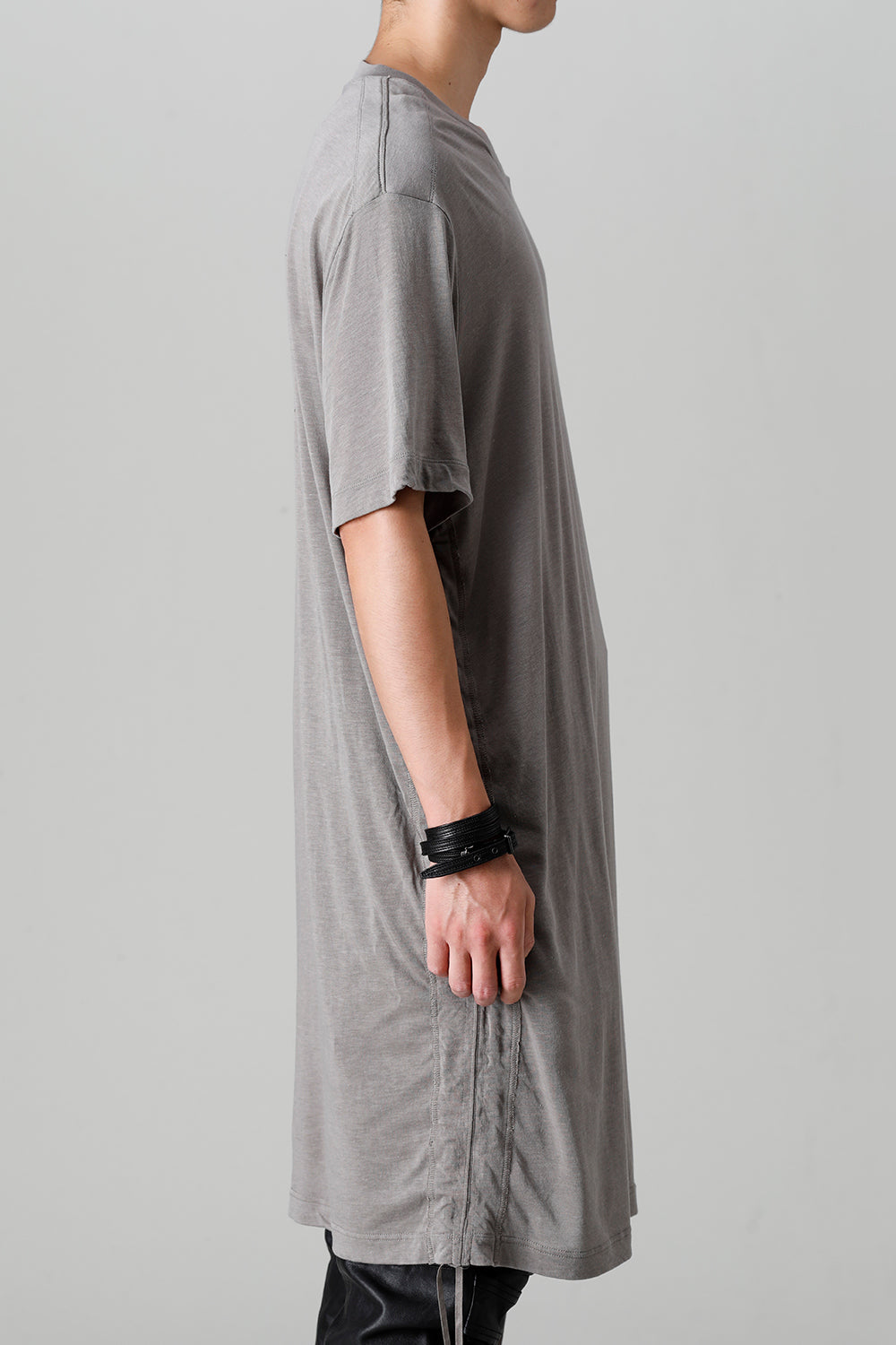 Cotton/Cupro Jersey Drawcord Short Sleeve T-Shirt Gray