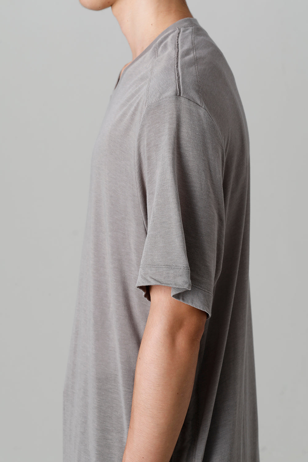 Cotton/Cupro Jersey Drawcord Short Sleeve T-Shirt Gray