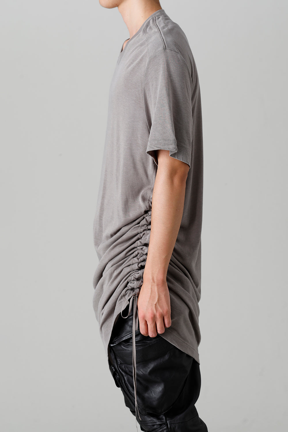 Cotton/Cupro Jersey Drawcord Short Sleeve T-Shirt Gray