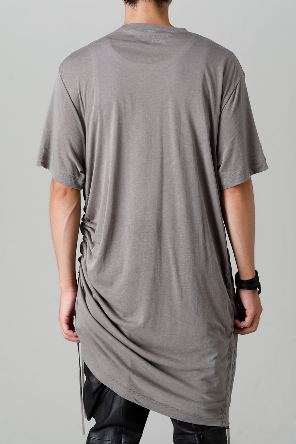 Cotton/Cupro Jersey Drawcord Short Sleeve T-Shirt Gray