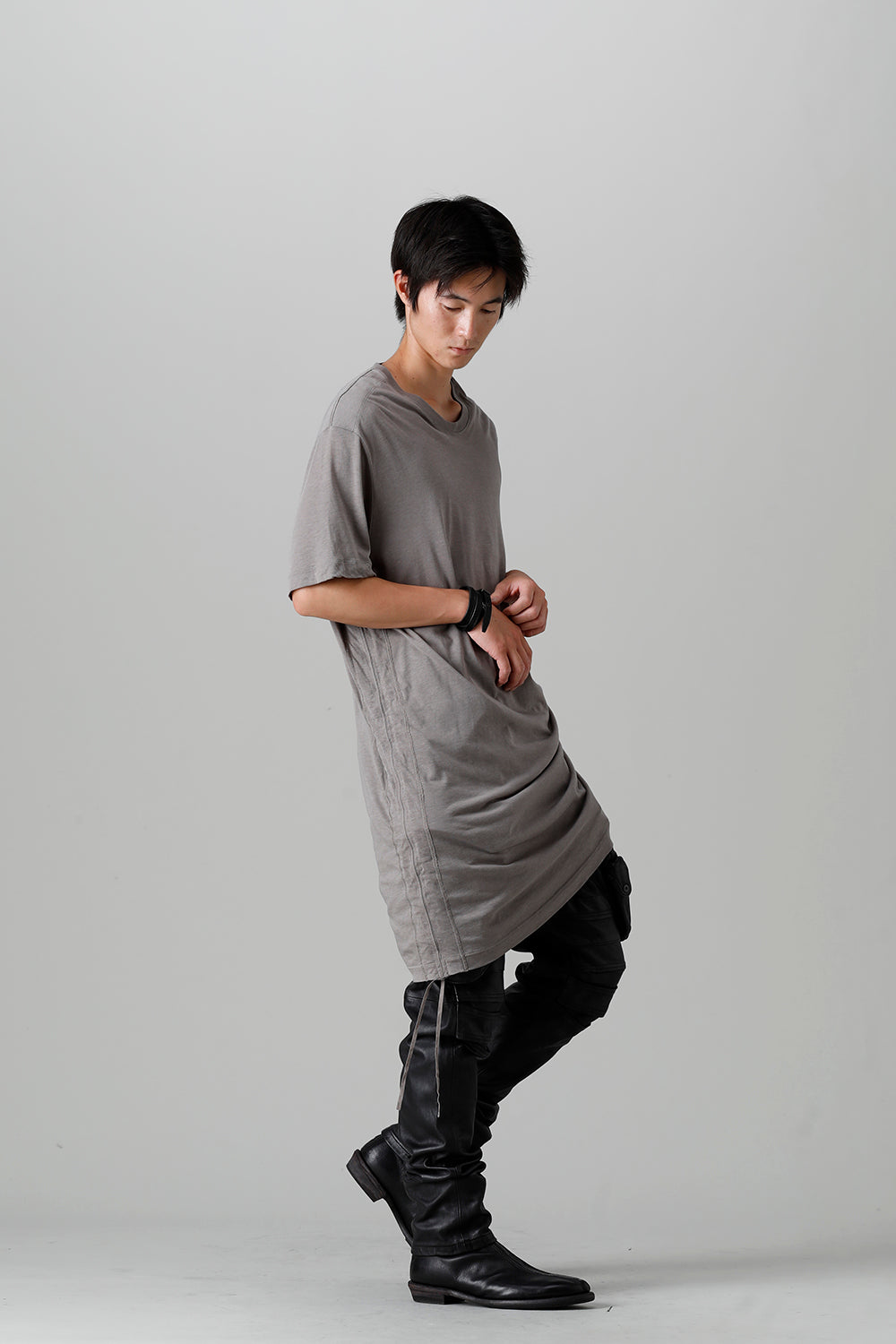 Cotton/Cupro Jersey Drawcord Short Sleeve T-Shirt Gray