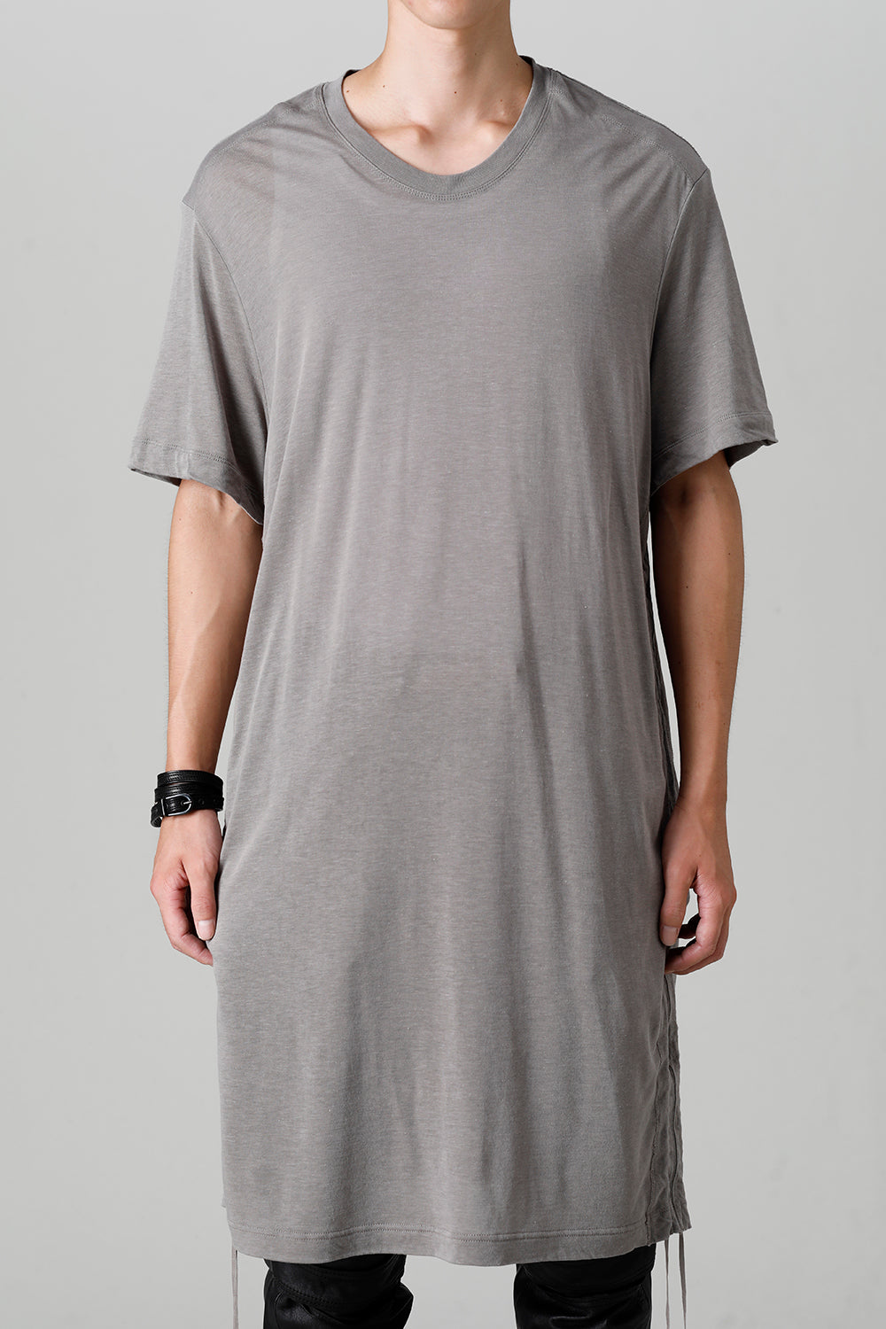 Cotton/Cupro Jersey Drawcord Short Sleeve T-Shirt Gray