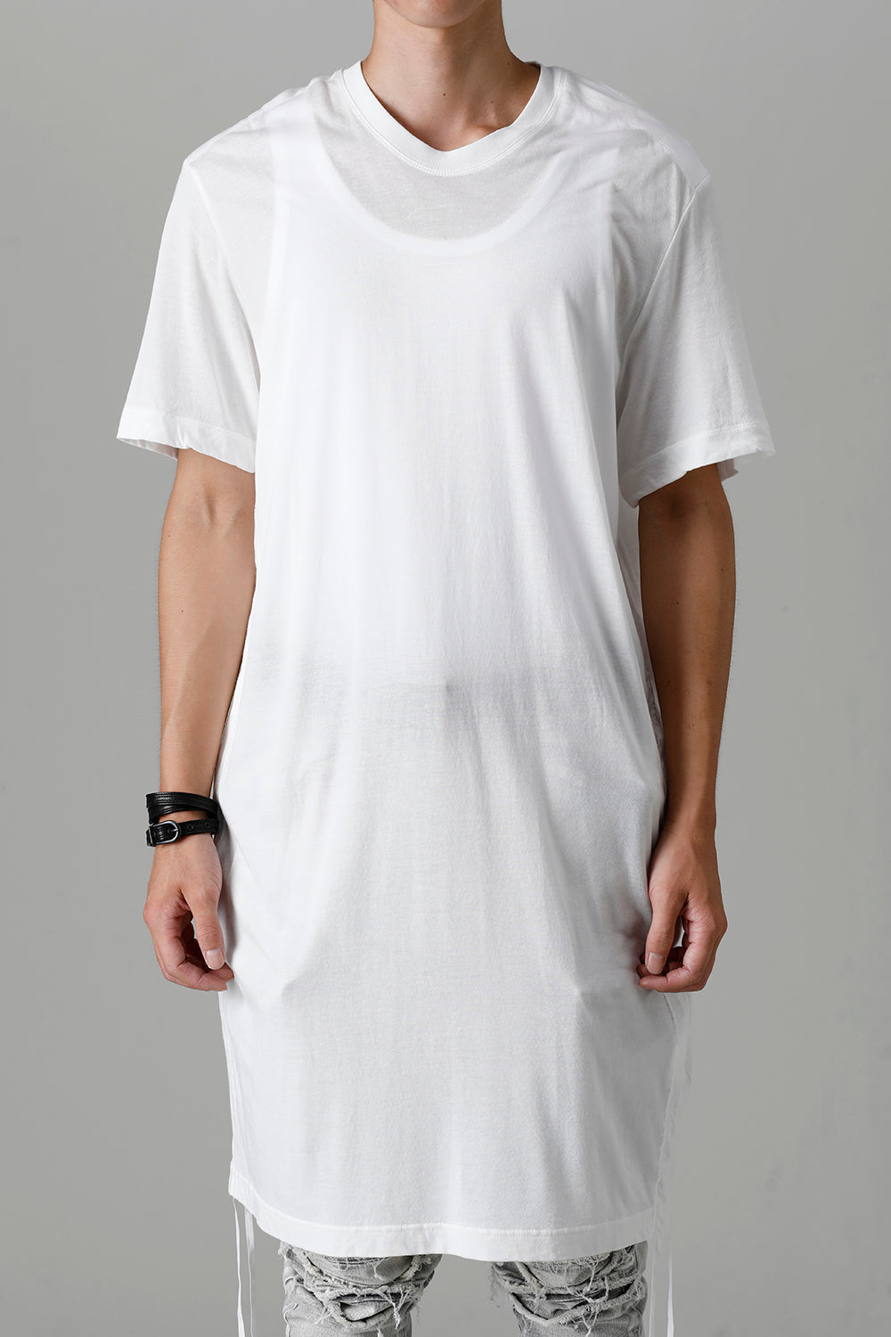 Cotton/Cupro Jersey Drawcord Short Sleeve T-Shirt Off White