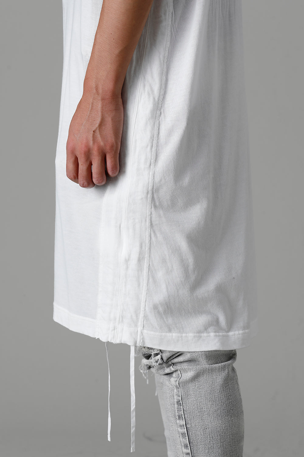 Cotton/Cupro Jersey Drawcord Short Sleeve T-Shirt Off White