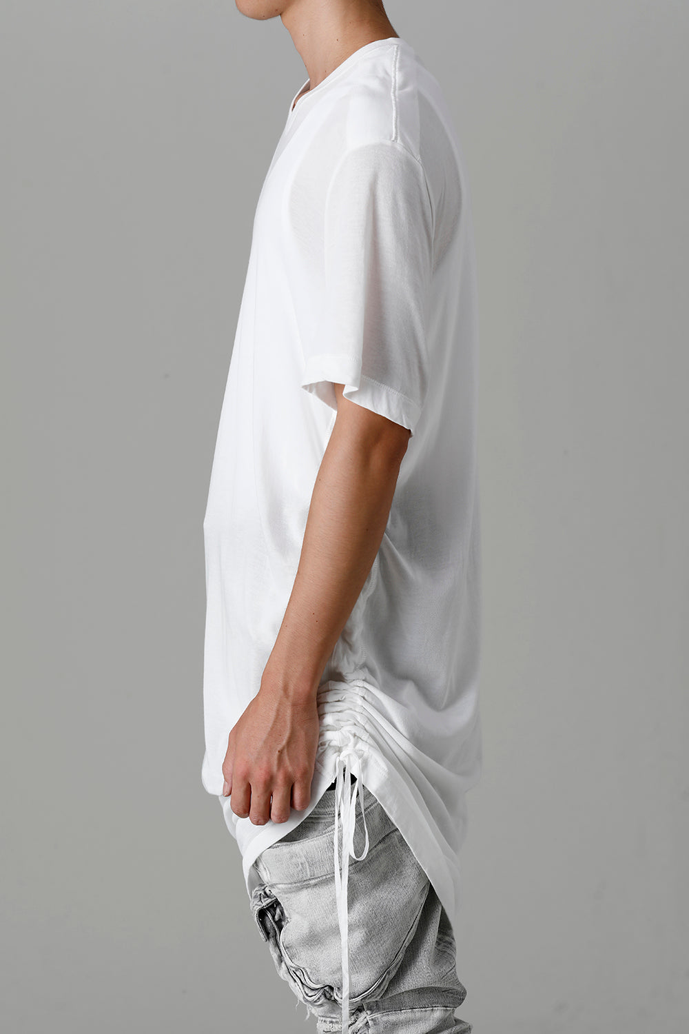 Cotton/Cupro Jersey Drawcord Short Sleeve T-Shirt Off White