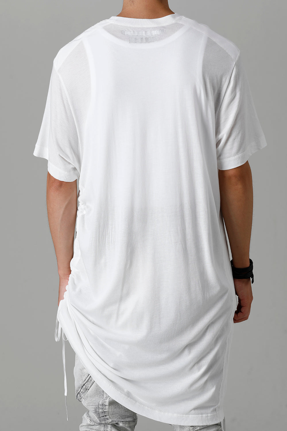 Cotton/Cupro Jersey Drawcord Short Sleeve T-Shirt Off White