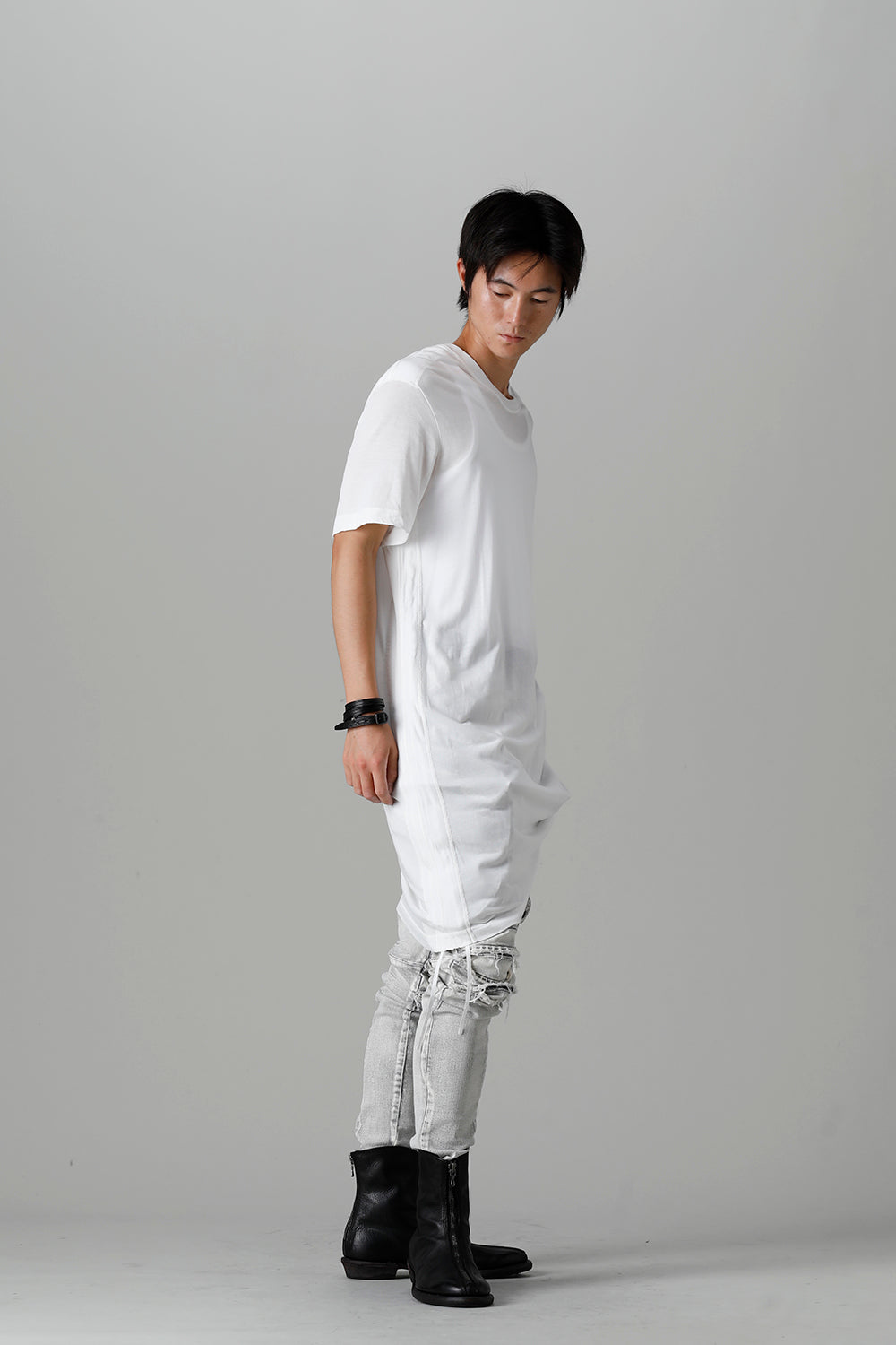 Cotton/Cupro Jersey Drawcord Short Sleeve T-Shirt Off White