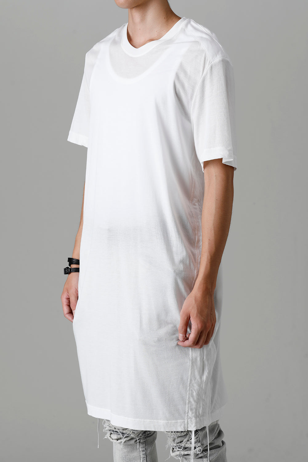 Cotton/Cupro Jersey Drawcord Short Sleeve T-Shirt Off White