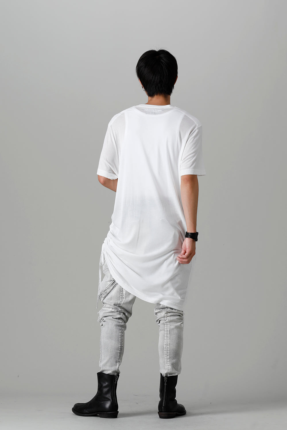 Cotton/Cupro Jersey Drawcord Short Sleeve T-Shirt Off White