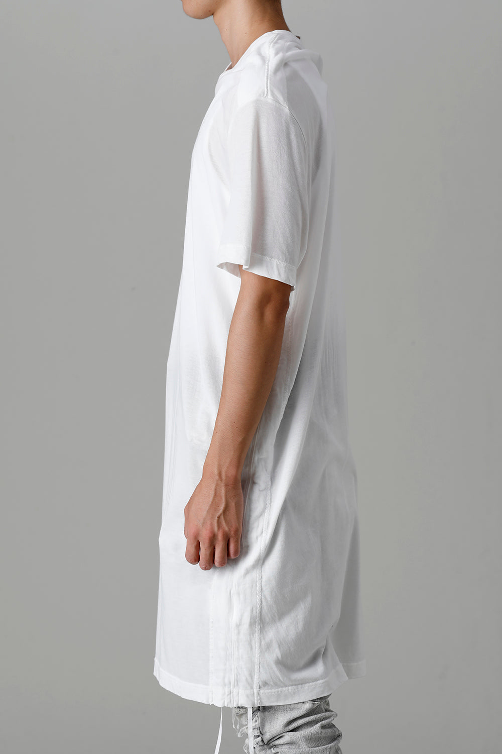 Cotton/Cupro Jersey Drawcord Short Sleeve T-Shirt Off White