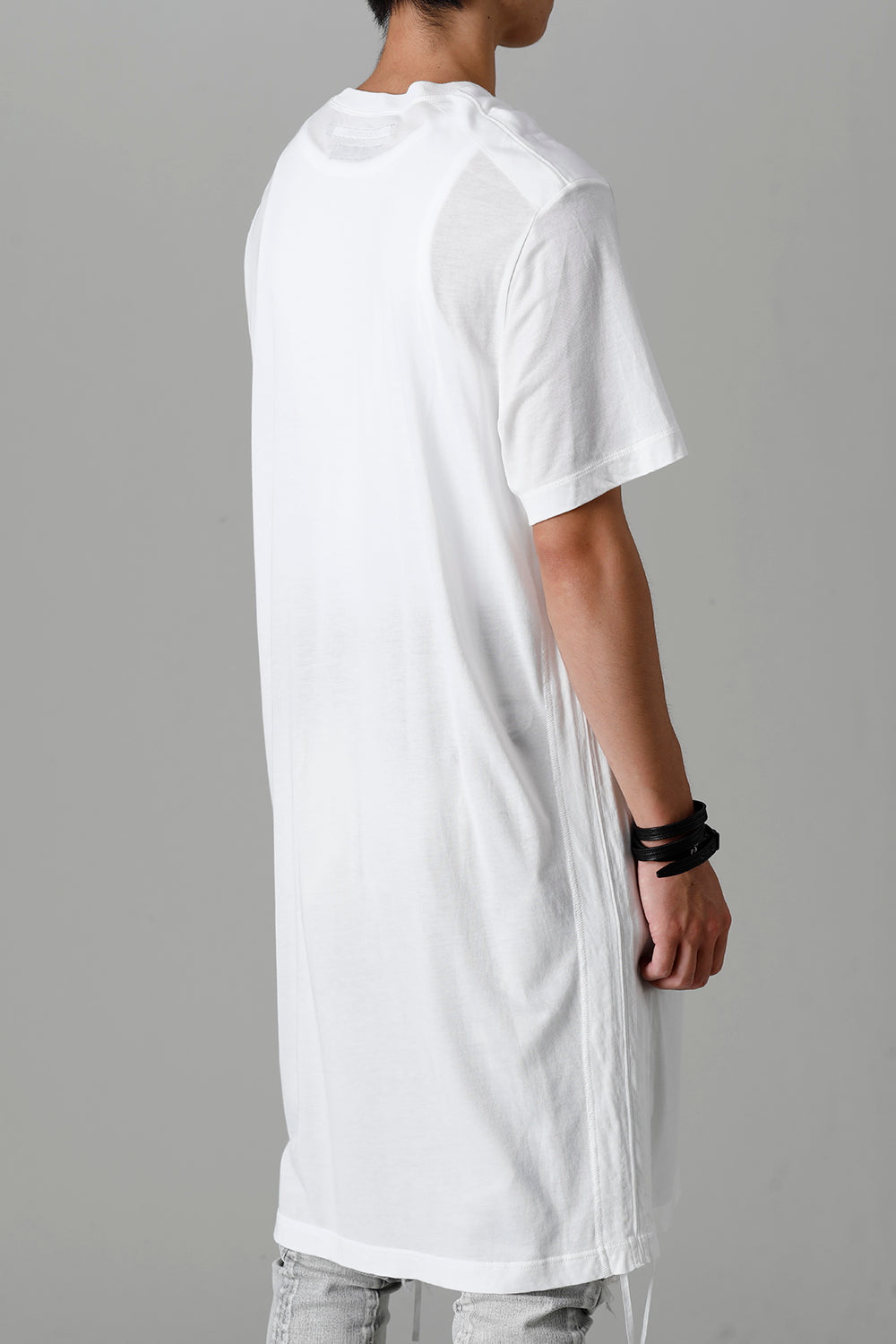 Cotton/Cupro Jersey Drawcord Short Sleeve T-Shirt Off White