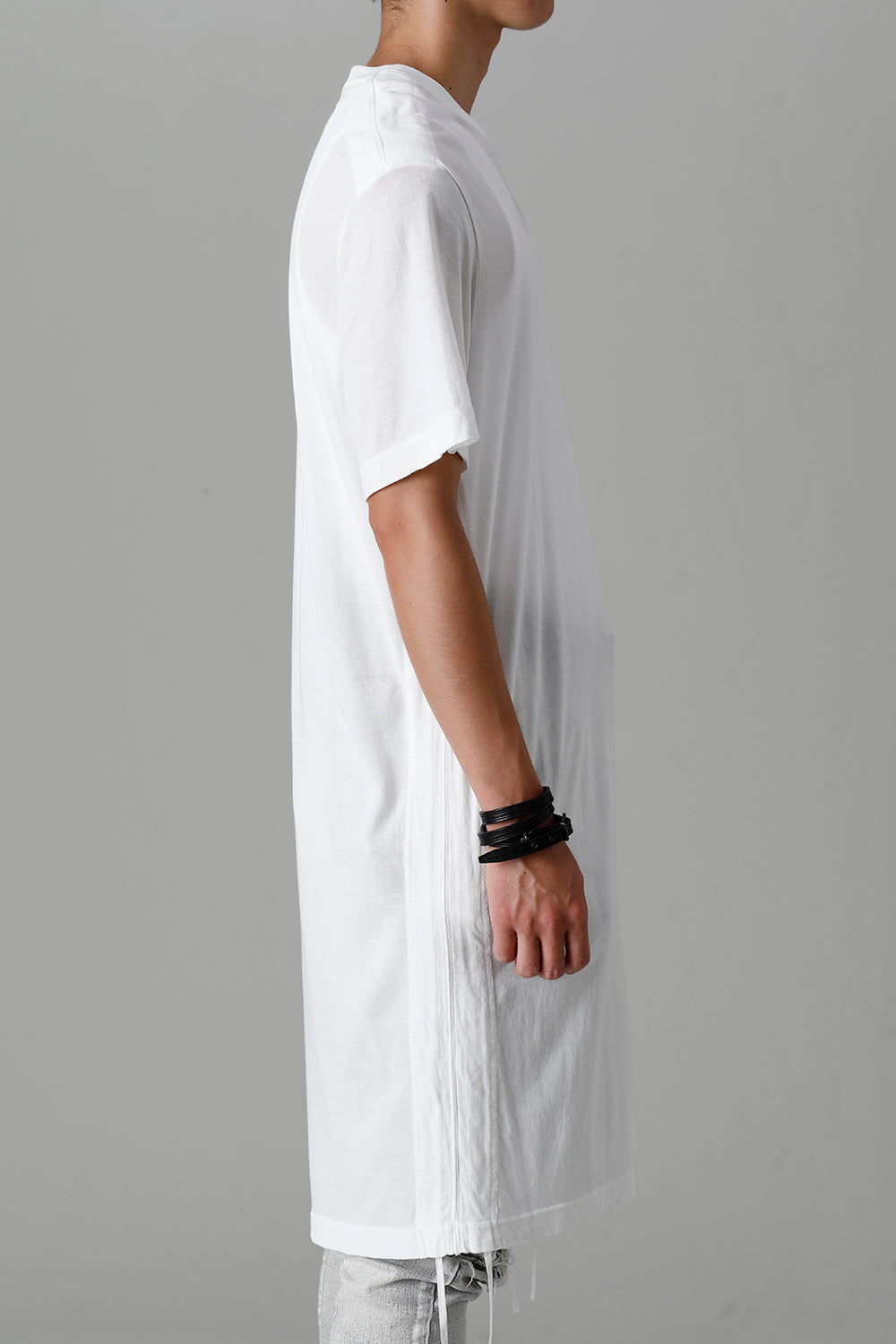 Cotton/Cupro Jersey Drawcord Short Sleeve T-Shirt Off White