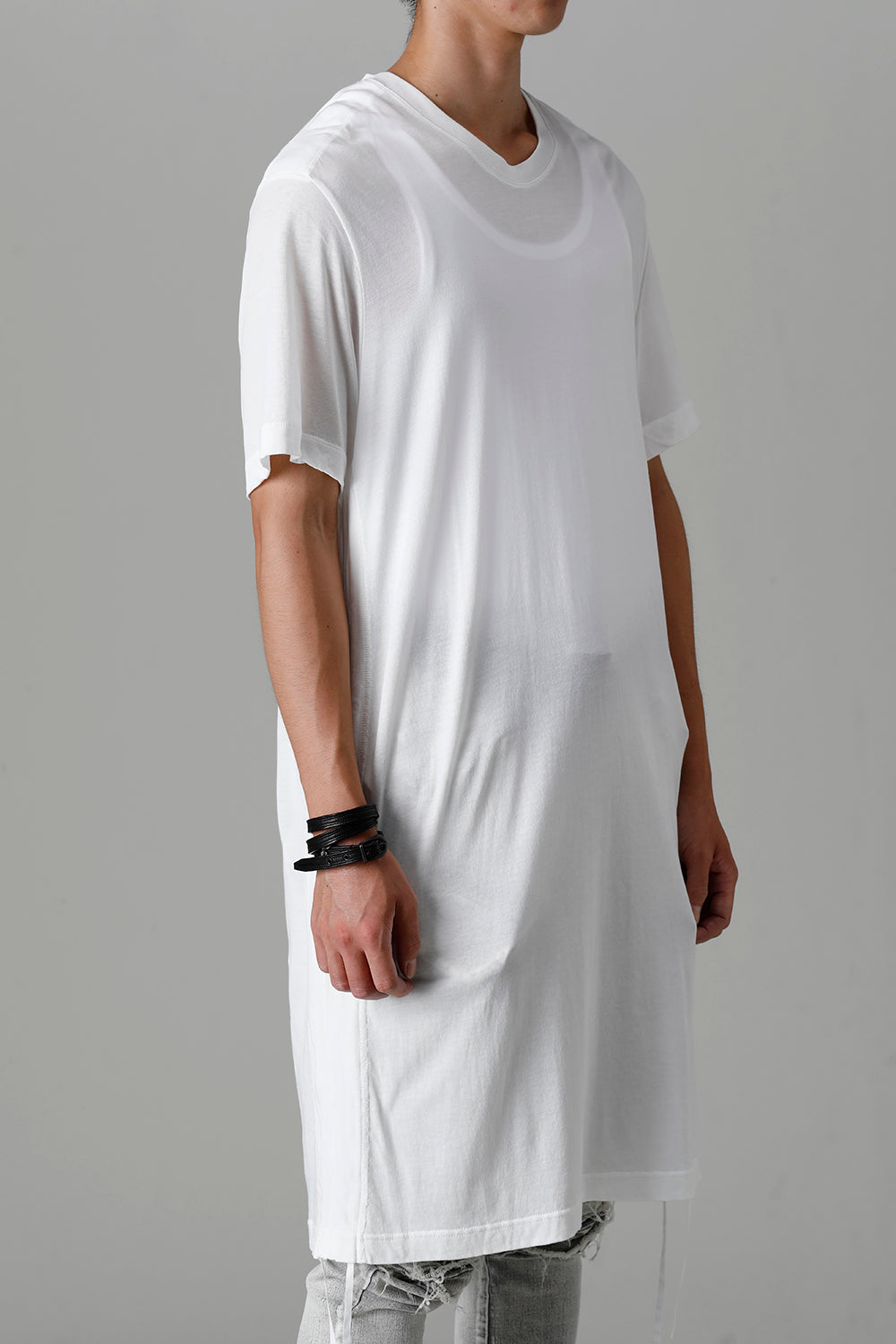 Cotton/Cupro Jersey Drawcord Short Sleeve T-Shirt Off White