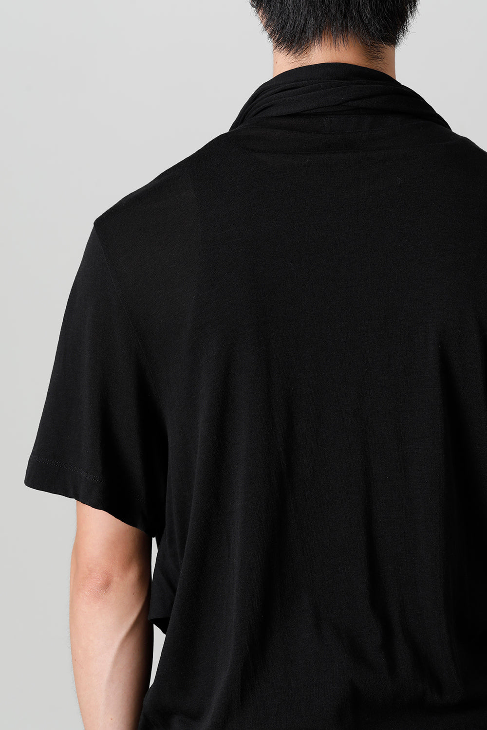 Cotton/Cupro Jersey Drape Neck Short Sleeve T-Shirt Black