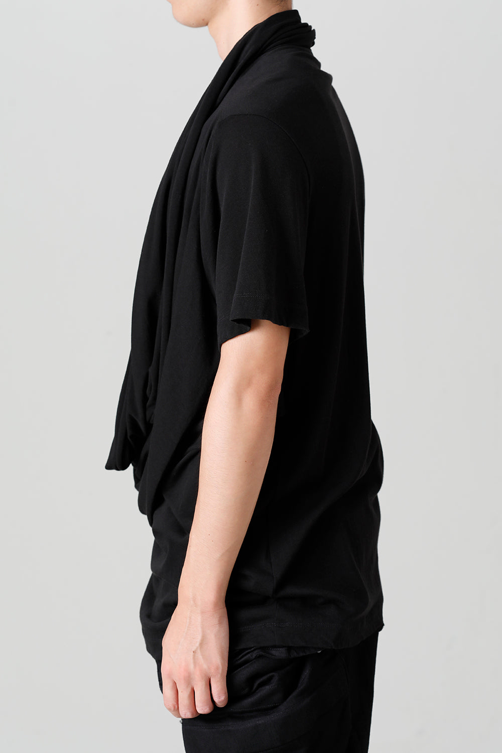 Cotton/Cupro Jersey Drape Neck Short Sleeve T-Shirt Black