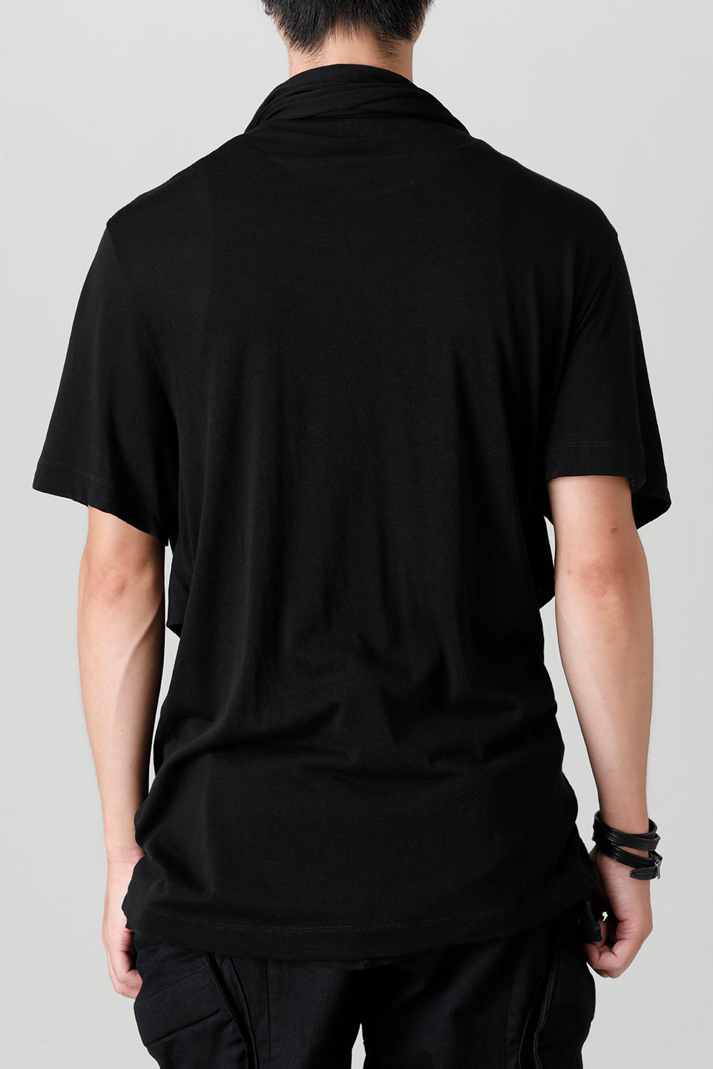 Cotton/Cupro Jersey Drape Neck Short Sleeve T-Shirt Black