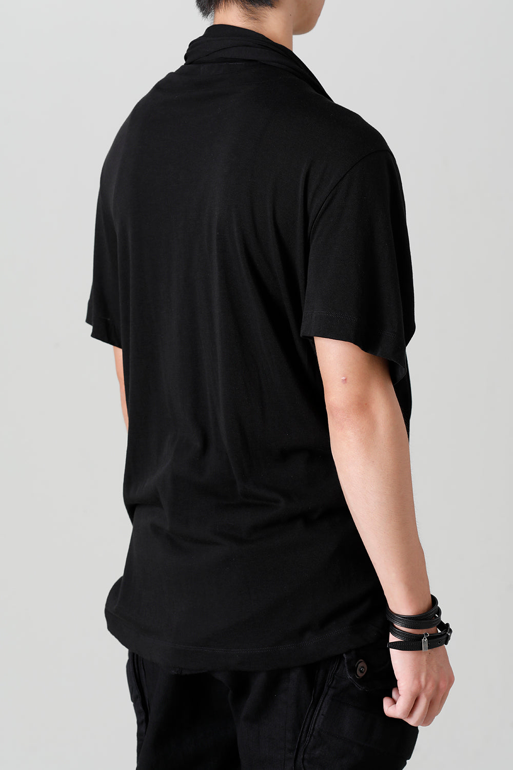 Cotton/Cupro Jersey Drape Neck Short Sleeve T-Shirt Black