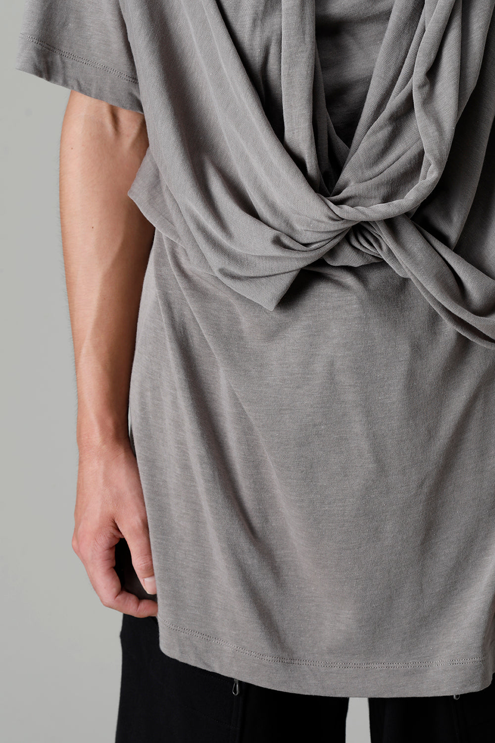 Cotton/Cupro Jersey Drape Neck Short Sleeve T-Shirt Gray