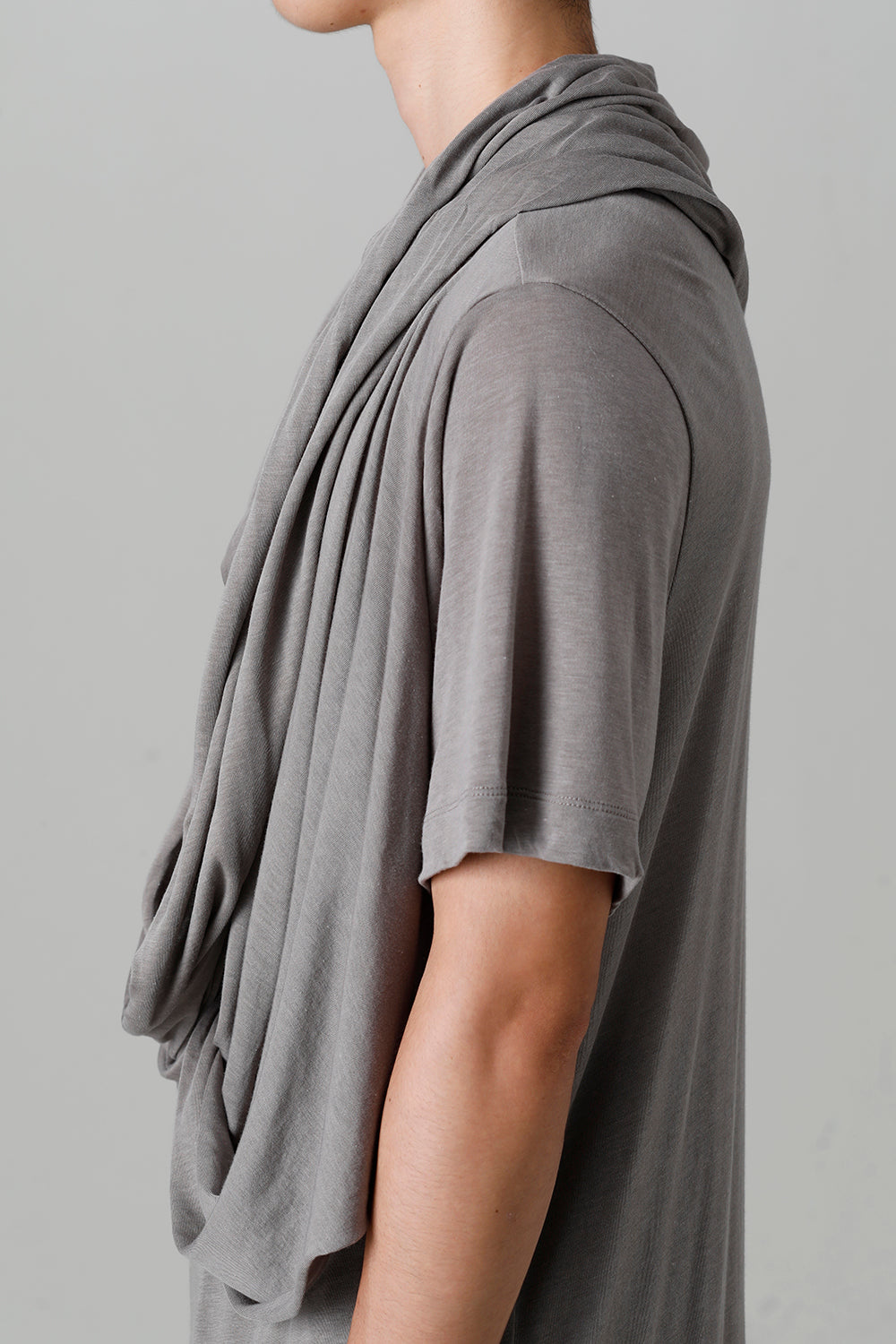 Cotton/Cupro Jersey Drape Neck Short Sleeve T-Shirt Gray