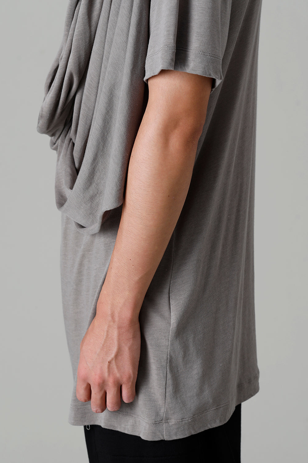 Cotton/Cupro Jersey Drape Neck Short Sleeve T-Shirt Gray