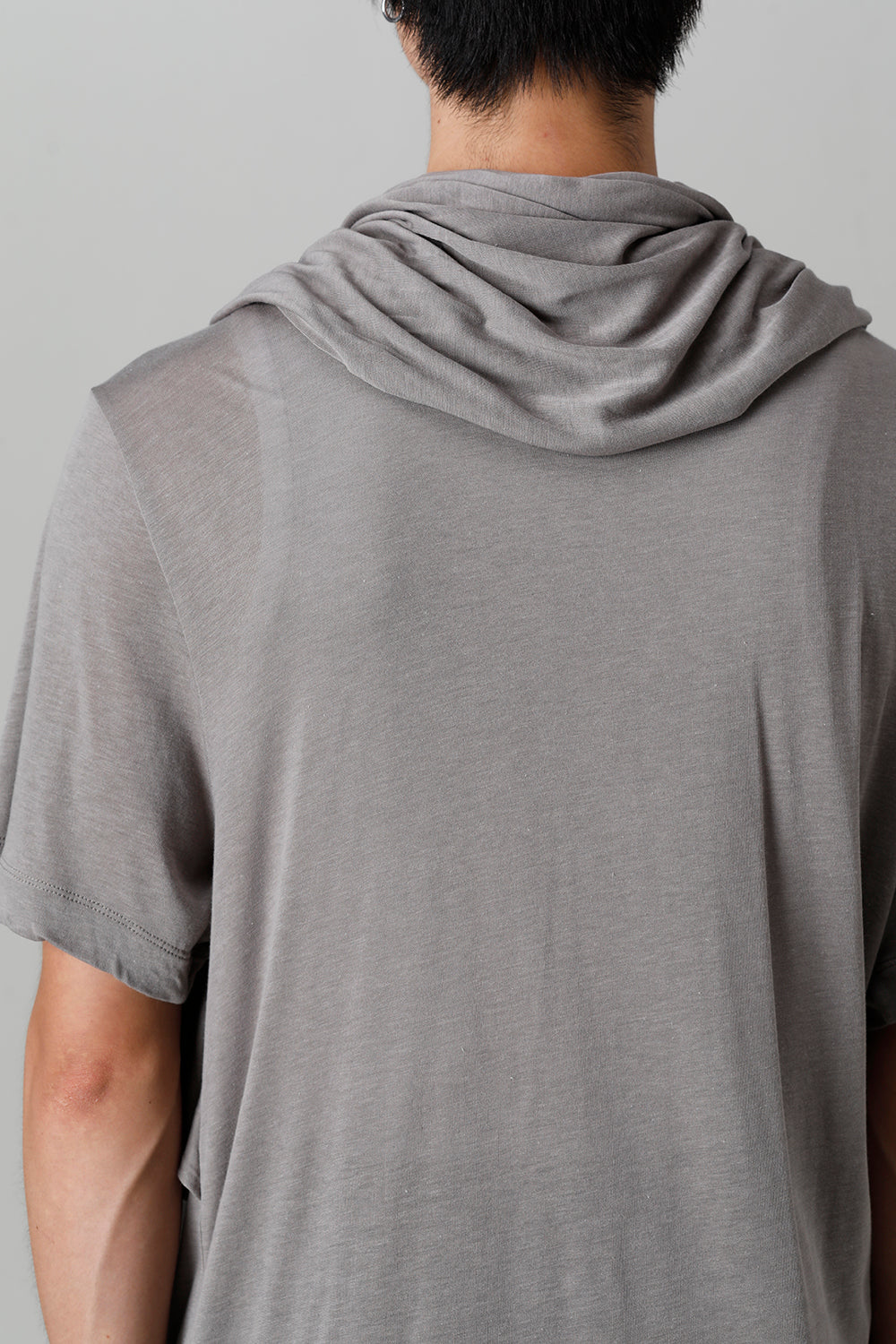 Cotton/Cupro Jersey Drape Neck Short Sleeve T-Shirt Gray