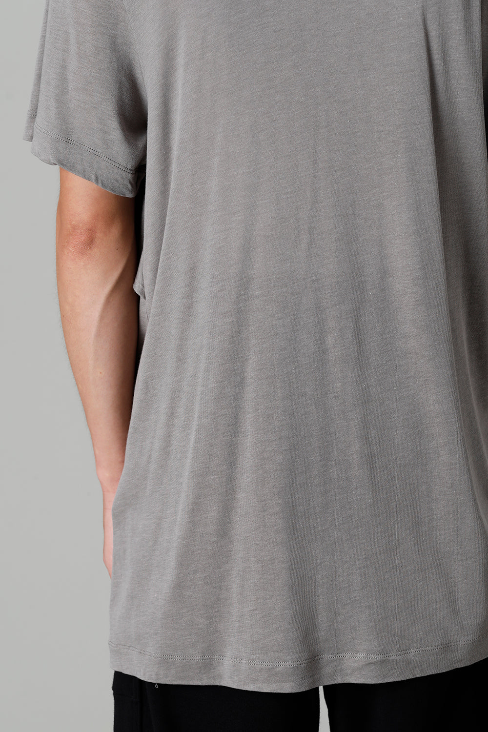 Cotton/Cupro Jersey Drape Neck Short Sleeve T-Shirt Gray