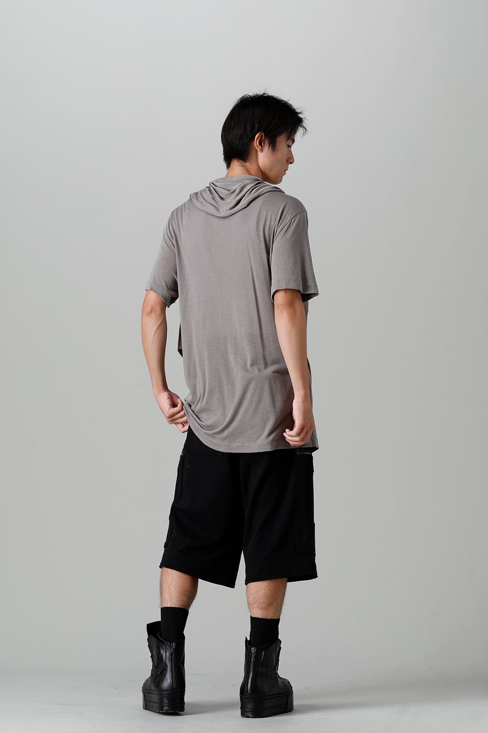 Cotton/Cupro Jersey Drape Neck Short Sleeve T-Shirt Gray