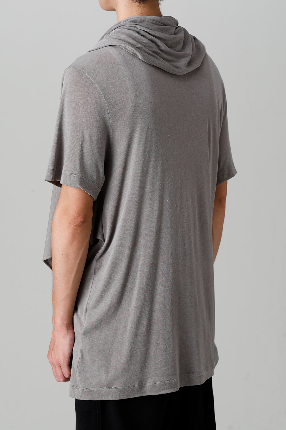 Cotton/Cupro Jersey Drape Neck Short Sleeve T-Shirt Gray