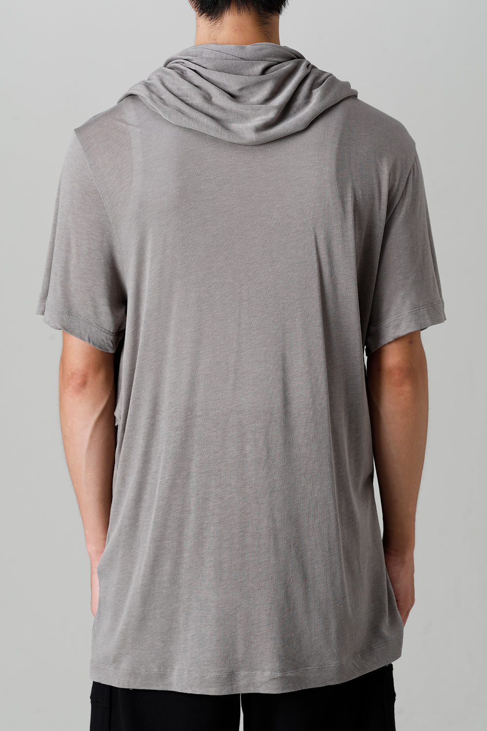 Cotton/Cupro Jersey Drape Neck Short Sleeve T-Shirt Gray