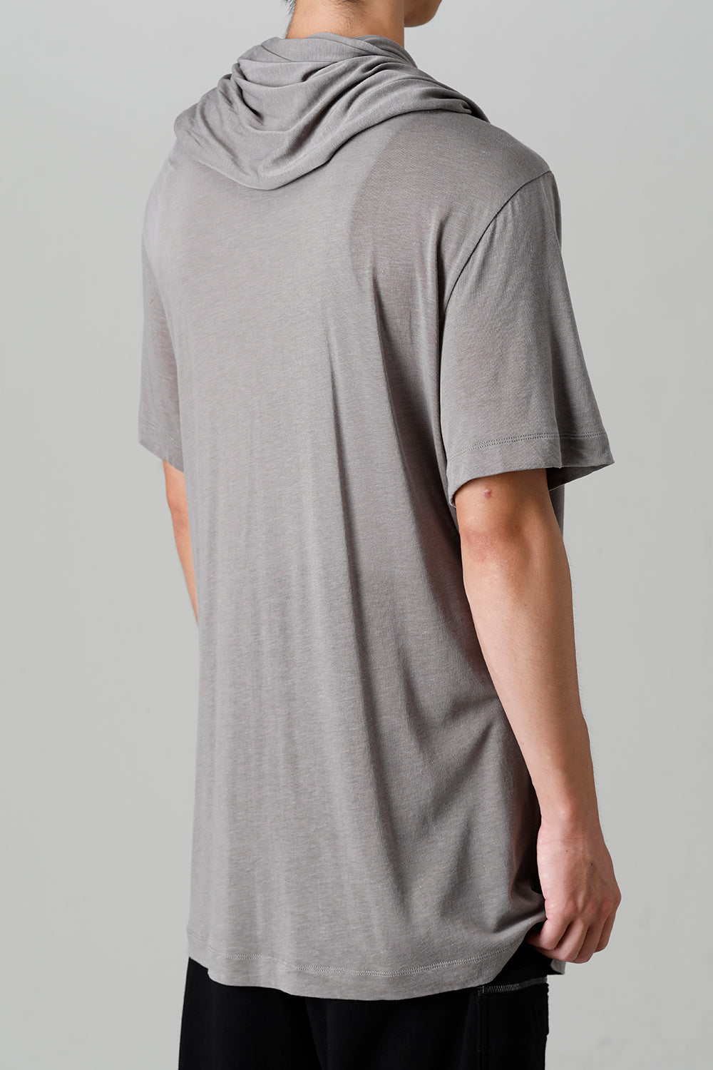 Cotton/Cupro Jersey Drape Neck Short Sleeve T-Shirt Gray