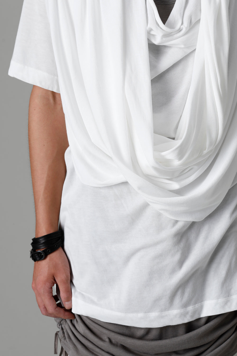 Cotton/Cupro Jersey Drape Neck Short Sleeve T-Shirt Off White