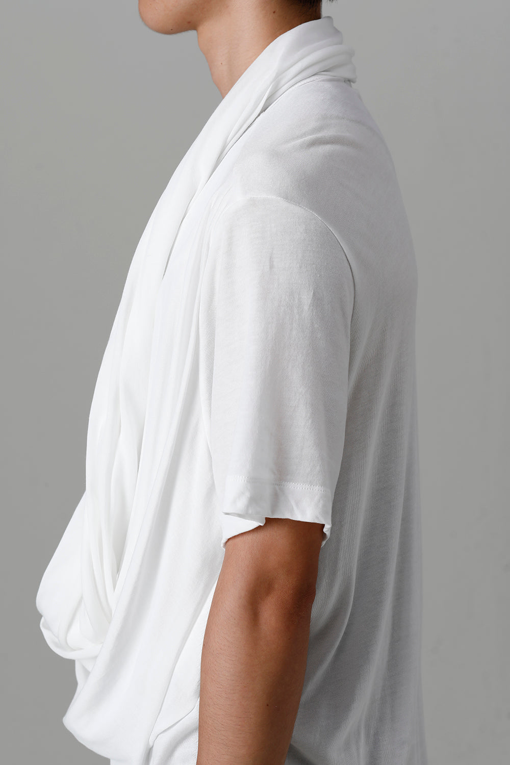 Cotton/Cupro Jersey Drape Neck Short Sleeve T-Shirt Off White